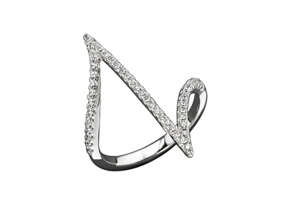 CZ Studded Music Note Ring with Rhodium Plated